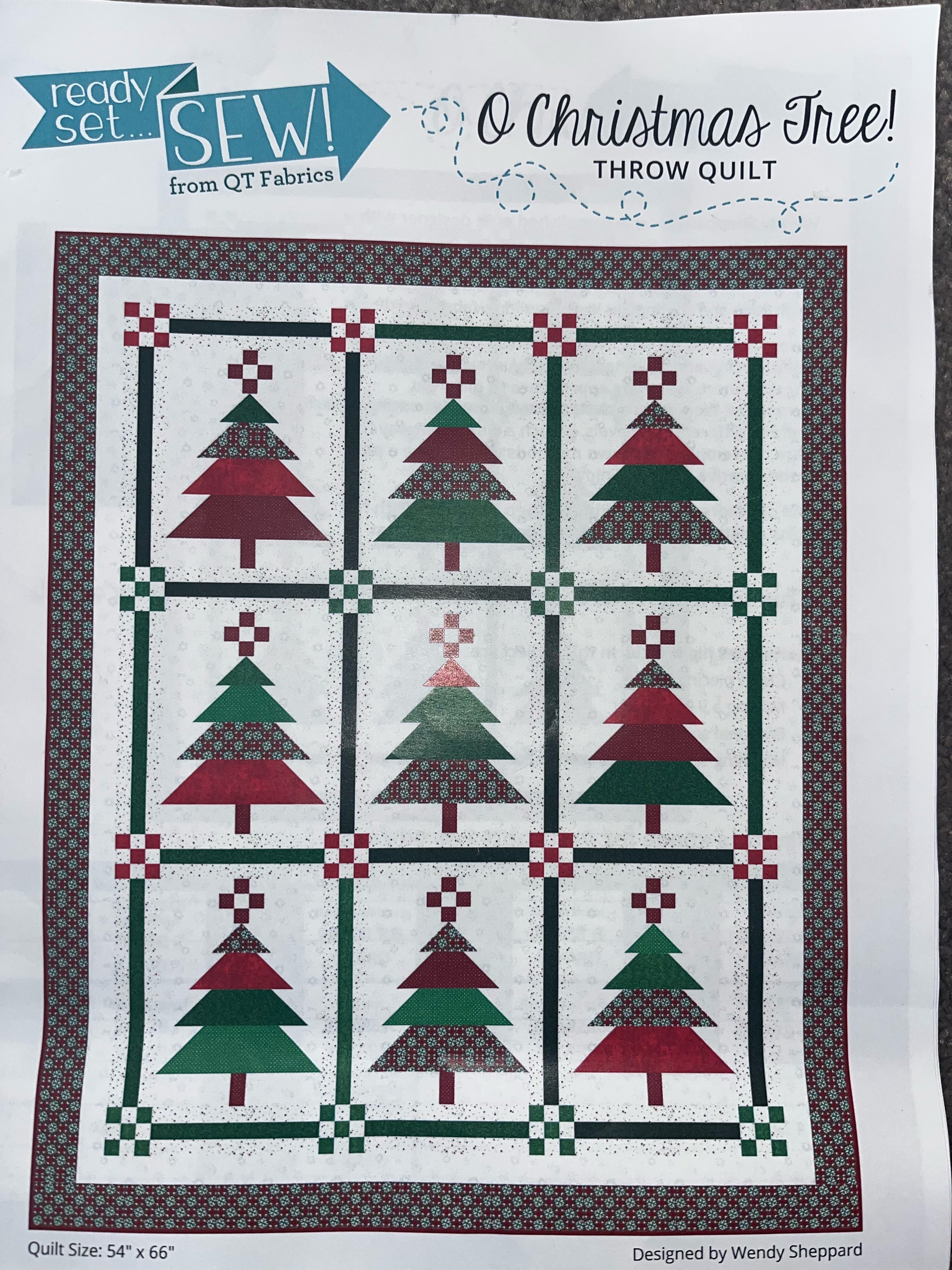 O Christmas Tree Quilt Kit with Poinsettia Plaza 2024 Fabric by 3 Sisters from Moda